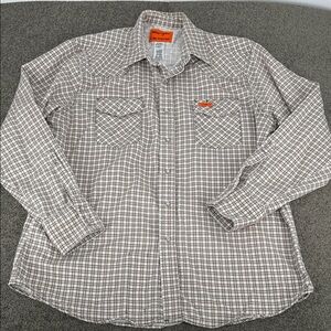 Wrangler Flame Resistant Shirt Mens XL Plaid Button Down Shirt Pearl Snap